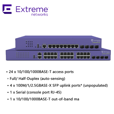 Pełny półdupleks 802.3at Poe X435 Ekstremalny sieciowy przełącznik AVB 24T-4S 48 portów 216 Gb/s