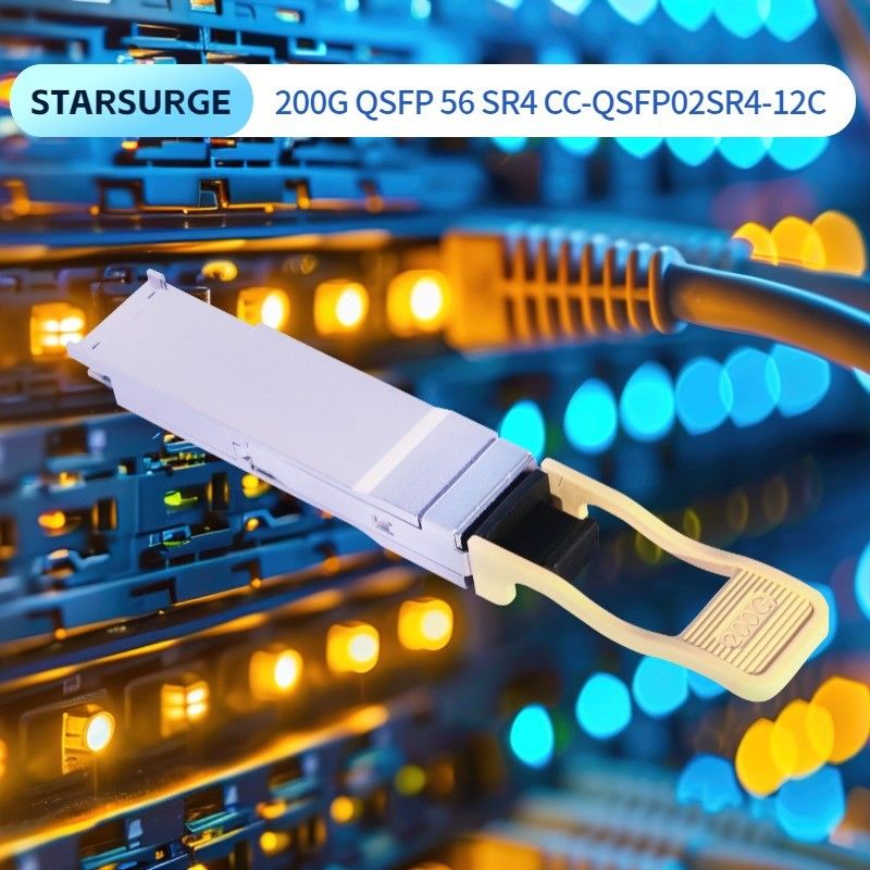 Rozwiązanie łączenia centrum danych 200G QSFP56 SR4 nadajnik optyczny z odległością transmisji 100m na włóknie OM4