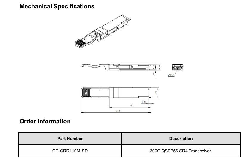 200G-SR4 Multimode Optical Transceiver 200G Hot Pluggable Design 1 Max 4W Power Min Receivable Kompatybilny z OM3/OM4