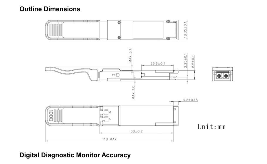 100G QSFP28 2km CWDM4 Transceiverów światłowodowych Ethernet Moc sieci ≤3.5W Minimalna należność ≤3.5W Zakres 2km Oryginalny