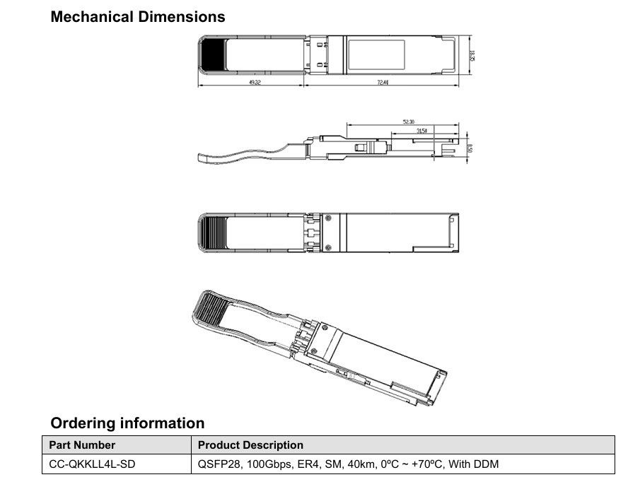 Jednorazowe źródło zasilania 3.3V 100GBase QSFP28 ER4 40KM Sprzęt światłowodowy Duplex LC Optical Transceiver Module dla Twoich wymagań