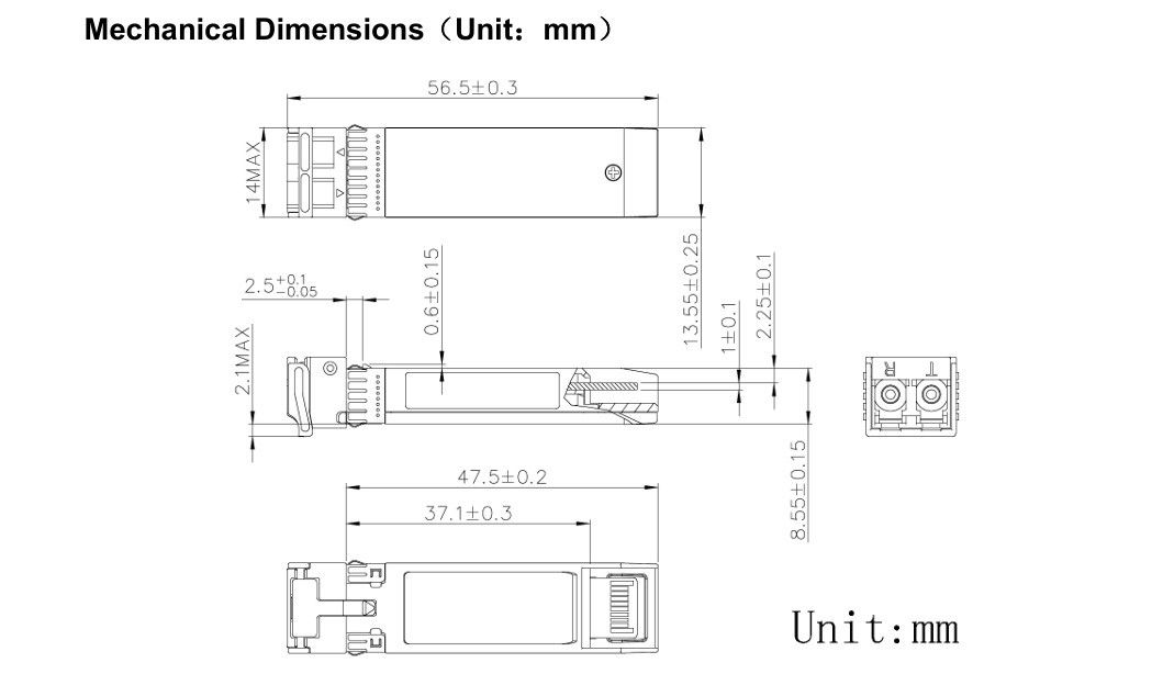 Technologia chłodzenia 1550nm 40km ER/EW LC Duplex Industrial Temper -40-85°C 1.5W RoHS CE FCC Compliant 10G SFP Transceiver Module